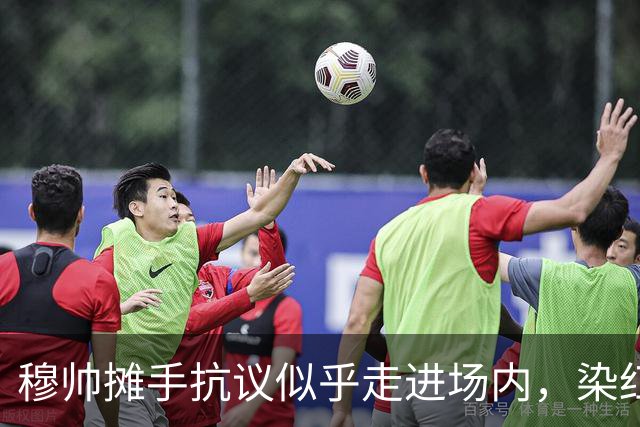 穆帅摊手抗议似乎走进场内，染红后手指自己